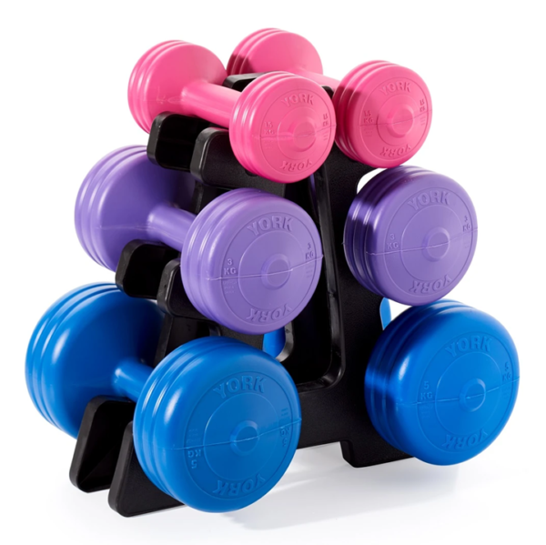 York Fitness Vinyl Dumbell 19KG Set with Stand