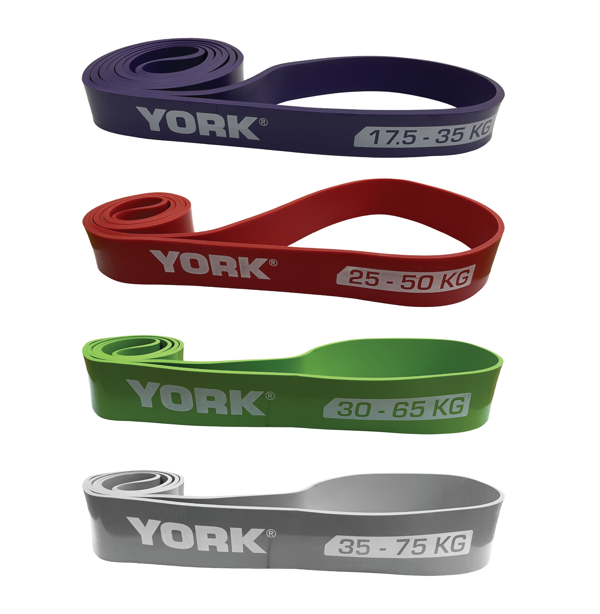 York Fitness Resistance Band Power Set - 4 Bands (17.5-35KG - 35-75KG ...